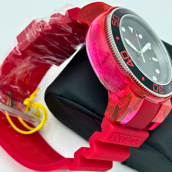 BRAND NEW Invicta Pro Diver 51mm Black Dial Transparent Watch Red Poly Strap - Picture 4 of 8